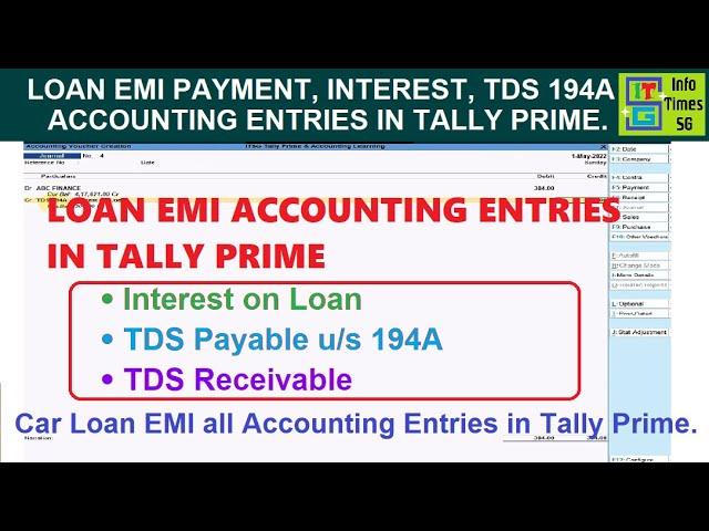 Car Loan Entry in Tally Prime | Loan EMI Payment, Interest & TDS 194A Entries in Tally Prime.