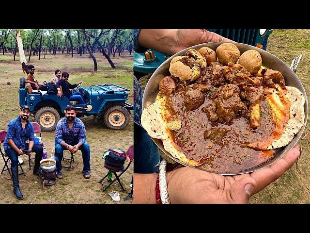 Rajputana Style Outdoor Cooking LAAL MAAS RECIPE | Campfire in Jaipur monsoon ￼with Rajput boys