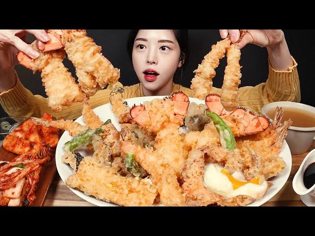 SUB)Crunchy Gigantic Tempura Mukbang! Lobster, Crab, Mushroom Fried and Rice Asmr