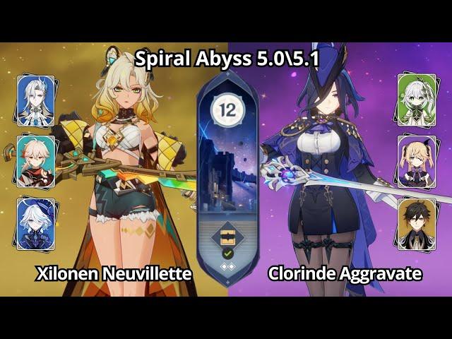 C0 Xilonen Neuvillette & C0 Clorinde Aggravate - Spiral Abyss 5.0\5.1 Floor 12 Genshin Impact