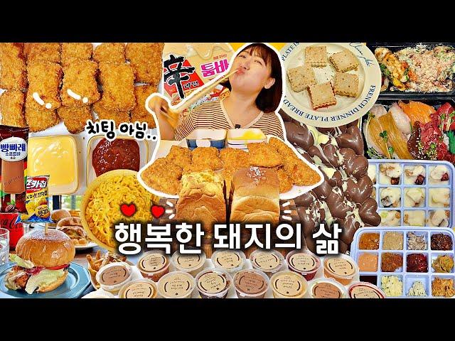 69kg 중에 내가 제일 행복함 먹방ＶＬＯＧ／멕시카나치킨 치필링, 마들젠 카버샌, 닭갈비버거, 스탠다드브레드 식빵2종 + 잼16종, 빵빠레 초코, 두바이초콜릿, 춘천여행 브이로그