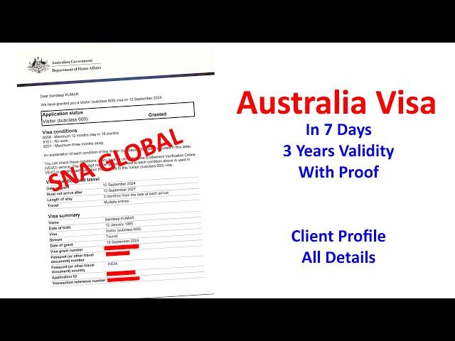 Australia Tourist Visa Granted 3 Years Validity | HINDI