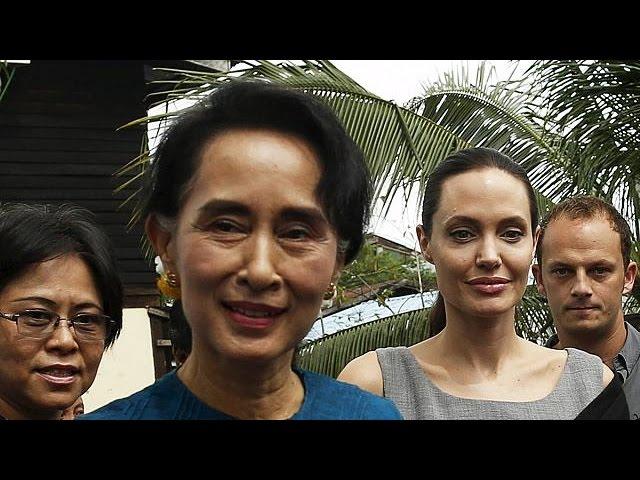 Aung San Suu Kyi welcoms Angela Jolie to Myanmar