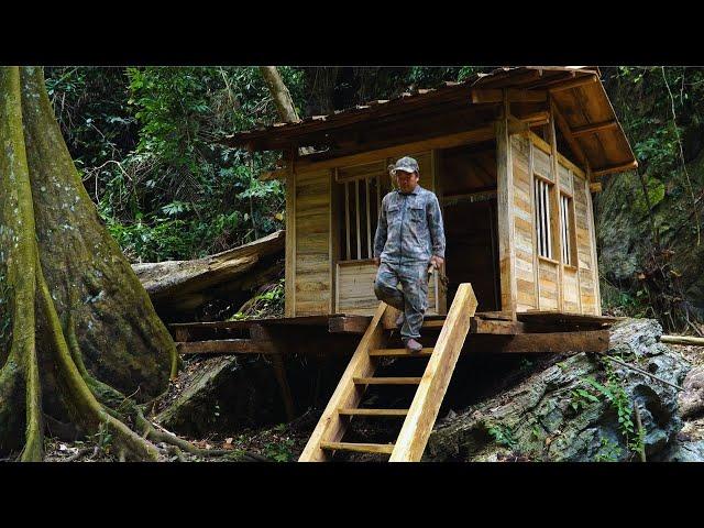 Full Video: 30 days build Log cabin in the forest. 300 days solo Bushcaft.