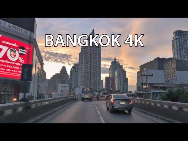 Bangkok 4K - Skyline Expressway Sunrise - Driving Downtown