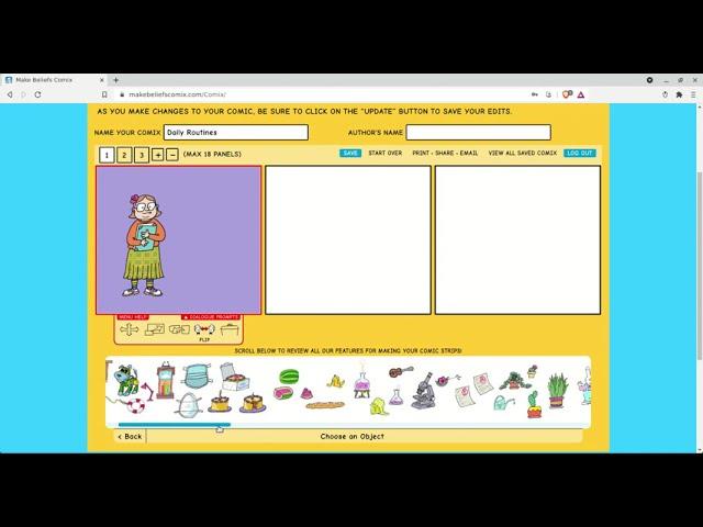 Creating a Comic Strip on Make Beliefs Comix