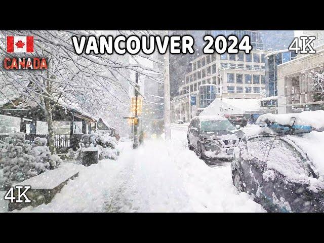  【4K】️️️ EXTREME SNOWSTORM in Downtown Vancouver BC, Canada 2024.