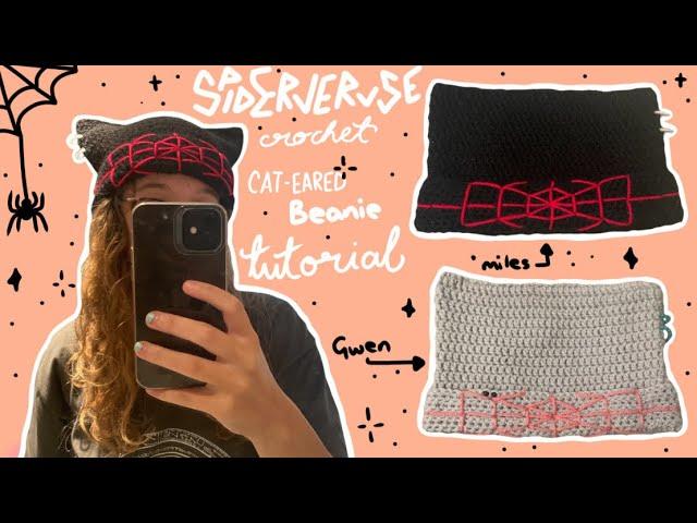 Spiderverse Crochet Cat ear beanie tutorial (beginner friendly) | miles and Gwen versions