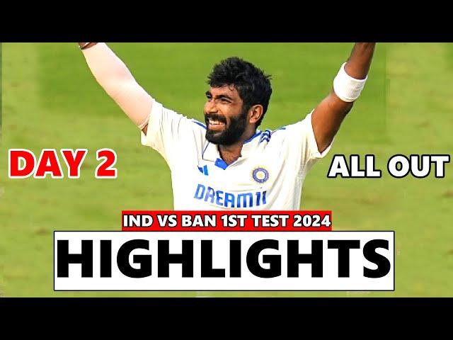 India vs Bangladesh 1st Test Day 2 Full Highlights 2024 | Ban vs Ind test Highlights Day 2