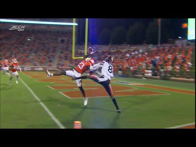 Clemson’s Andrew Booth Makes Amazing One Handed Interception Vs. Virginia 2020