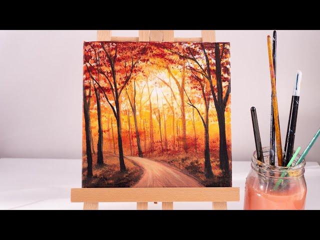 easy autumn forest landscape painting | acrylic painting ideas for beginners