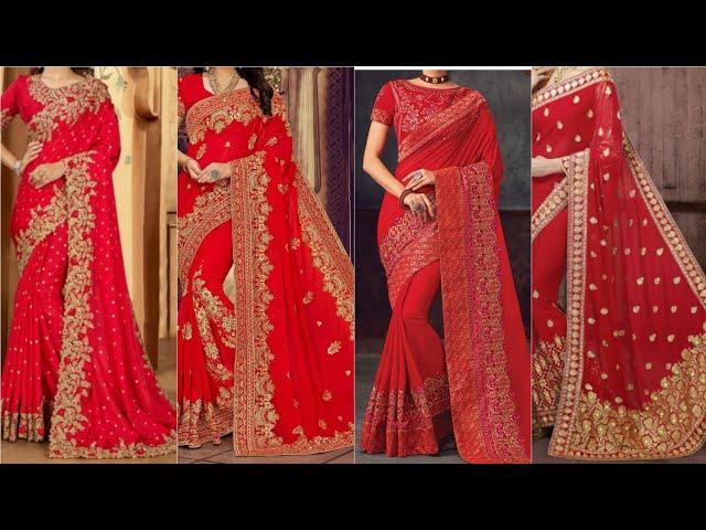 25 Beautiful ️Red Color Embroidery Sarees||Hamuz Trendz || #saree #embroidery #design