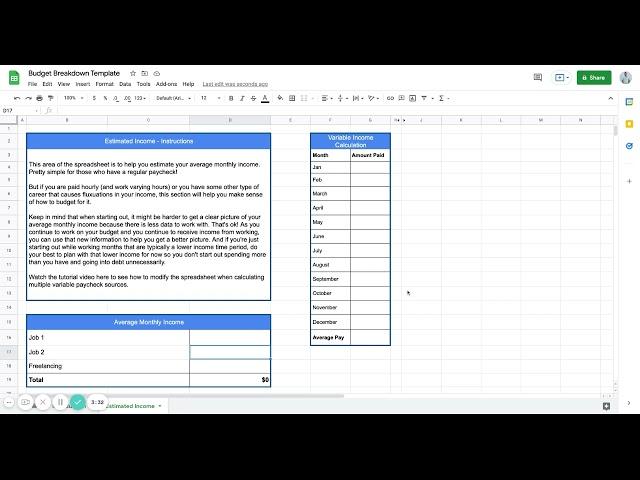 Budget Breakdown Template -  Estimated Income