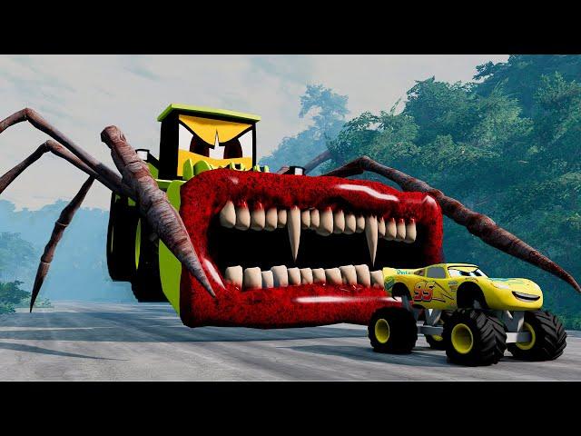 Epic escape from Lightning McQueen Zombie Eater, Excavator Eater, Mater Eater |BeamNG.Drive