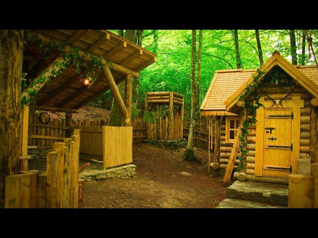 House with logs. 35 Days of survival and crafts in the forest