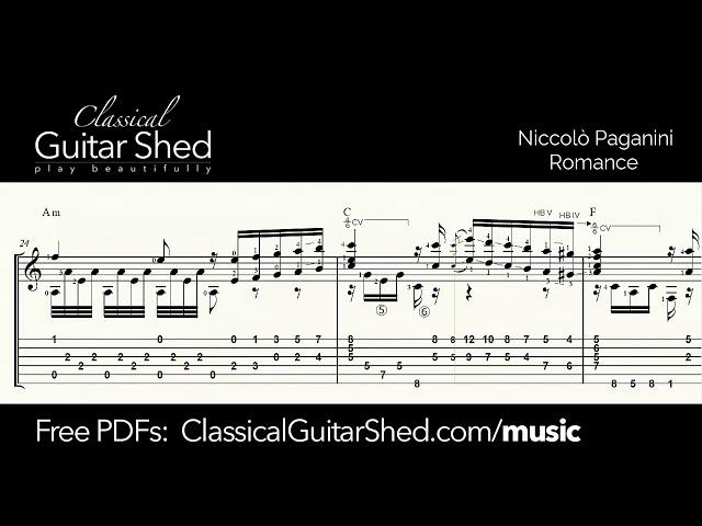 Paganini: Romance - Free sheet music and TABS for classical guitar