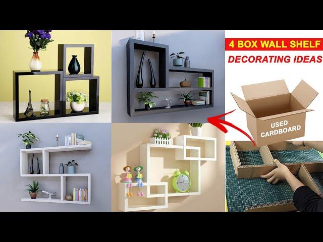 4 Cardboard box wall shelf decorating ideas | DIY wall shelf decor | Easy Crafts