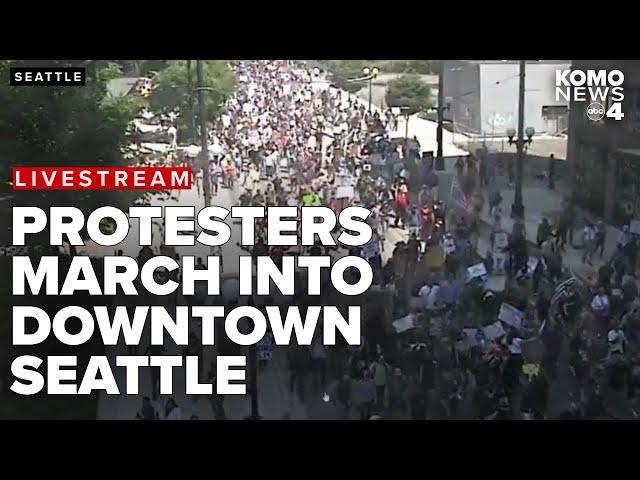 'No Kings protesters heading into downtown Seattle