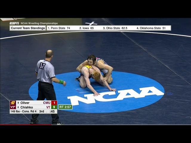 2017 NCAA Wrestling 149lbs: Solomon Chishko (Virginia Tech) vs Justin Oliver (Central Michigan)