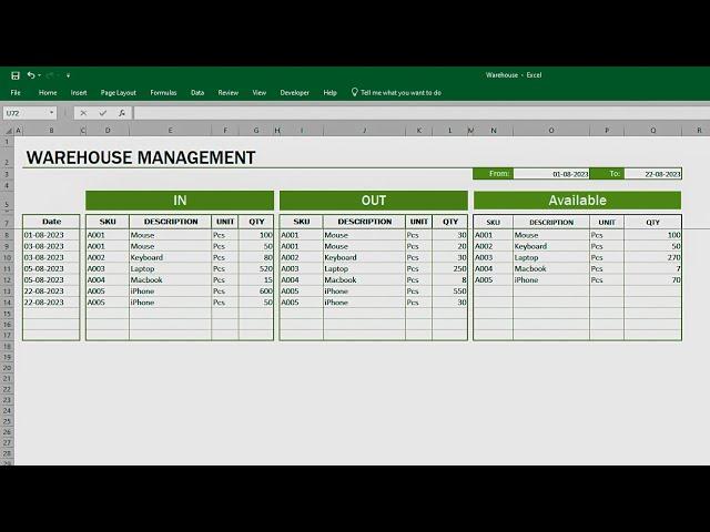 Excel : How to create a simple warehouse management