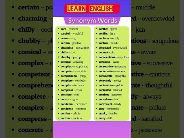 Synonym words in English #shorts #trending #youtubeshorts #education #learnenglish