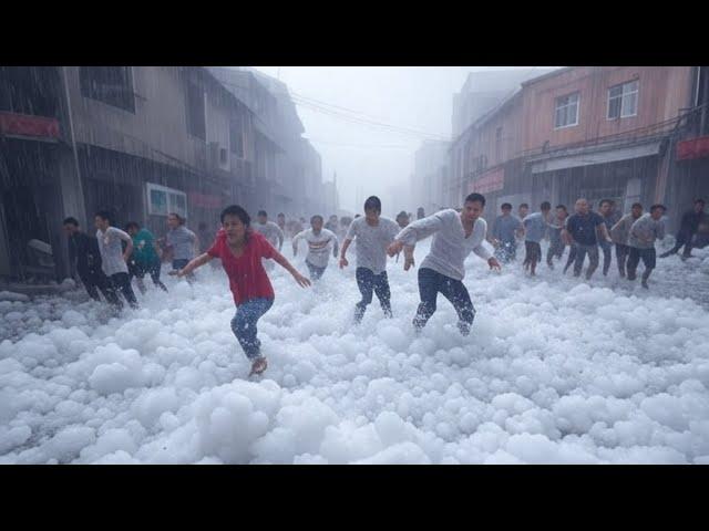 China now! Extreme weather destroys cities as level 10 winds and giant hailstones trigger chaos