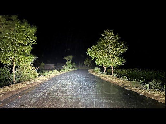 Driving on the ghost road at night in extremely heavy rain and storm part 3