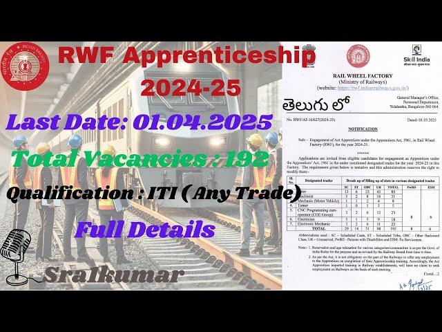 RWF Apprenticeship 2025 |192 Vacancies | Stipend Up to 12K | Full Details