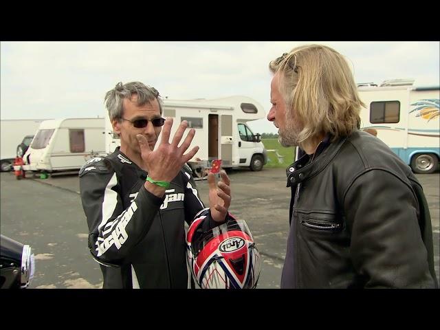 Allen Millyard rides his V10 Viper motorcycle at Elvington