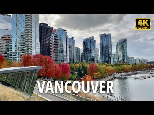 [4K] Coal Harbour With  Autumn Foliage - Walking Tour - Vancouver, Canada Oct, 2022