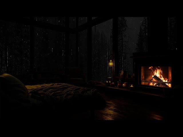 Rain and Fireplace Ambience in a Cozy Cabin - Goodbye Stress, Hello Sleep