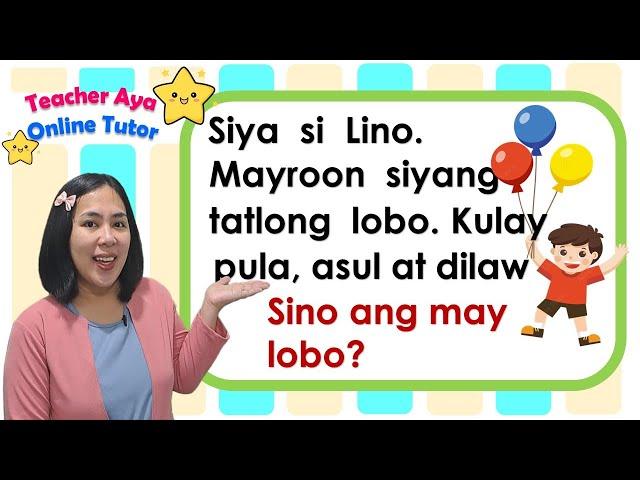 Reading Comprehension- Tagalog | Pagsasanay sa Pagbasa ng Maikling Kwento | Teacher Aya Online Tutor