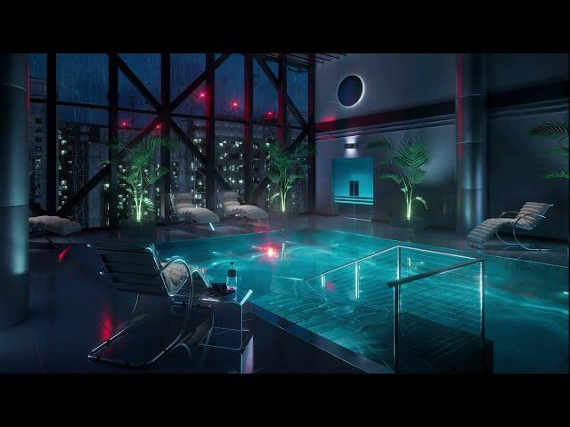 It's 1989 and you're relaxing by a hotel pool in Tokyo | 2 hour relaxing cyberpunk ambience