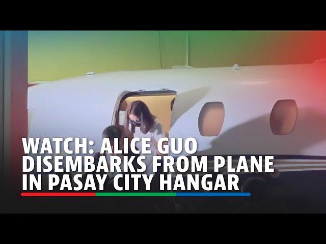 WATCH: Alice Guo disembarks from plane in Pasay City hangar | ABS-CBN News