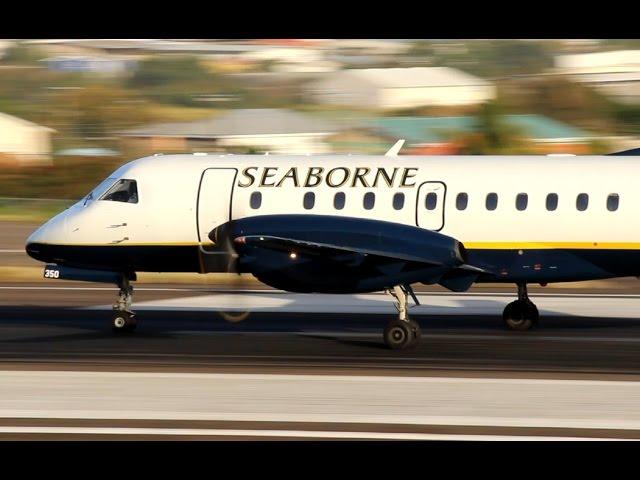 Seaborne Airlines Saab 340 in action @ St Kitts (HD 1080p)