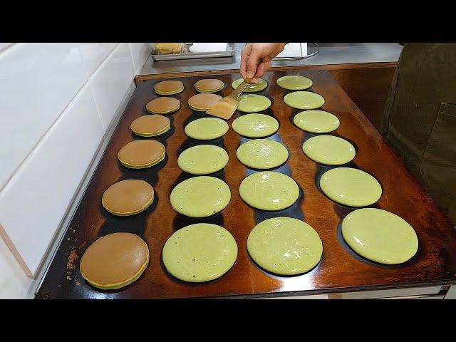 homemade matcha dorayaki (red bean pancake) - korean street food