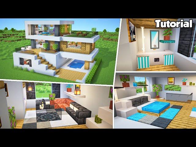 Minecraft: Modern House #51 Interior Tutorial - How to Build - Material List in Description!