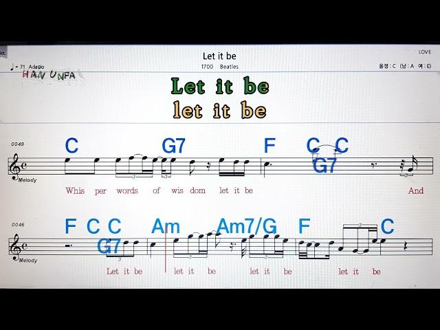 Let it be/Beatles노래방, 가라오케, 코드 큰 악보,반주,가사Karaoke, Sheet Music, Chord, MR