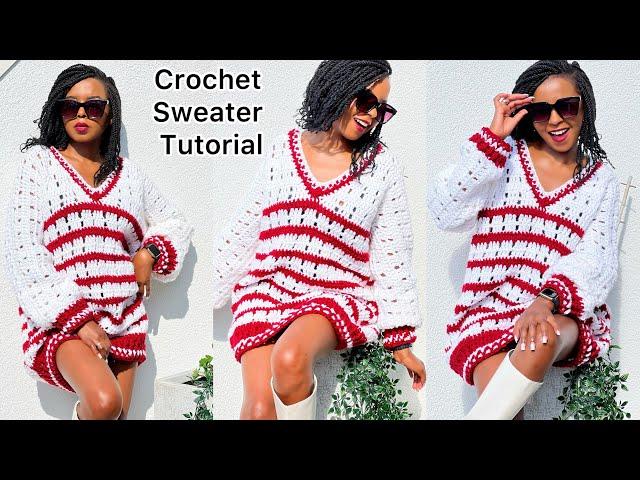 Crochet A V- Neckline Sweater In One Piece #crochet #tutorial #diy