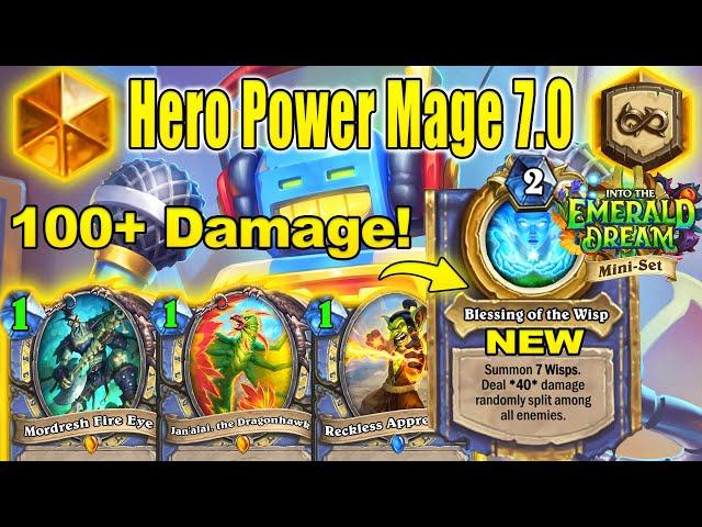 Over 100 Damage Hero Power Mage 7.0 Deck is CRAZY OP To Play Into the Emerald Dream | Hearthstone