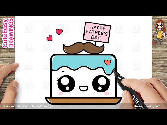 How to Draw a Cute Happy Father's Day Cake | Easy Cake Tutorial for Dad