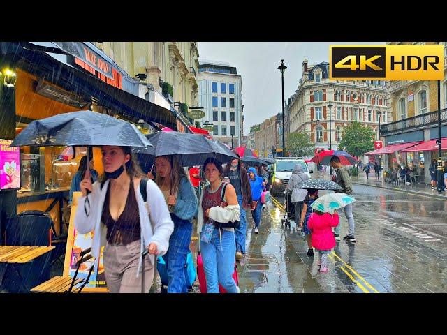 1 Hour Rain Walk in London  Heavy Rain and Thunderstorms- ASMR [4K HDR]