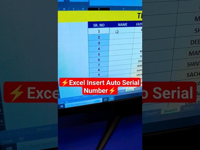 Excel Insert Auto Serial Number  #viral #excel #exceltips #computer