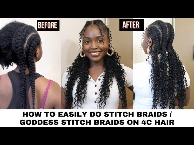 Easiest way to do stitch braids on natural hair, Goddess stitch braids on 4c hair ft HotBraids