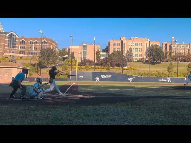 Double off left field wall at Xavier University