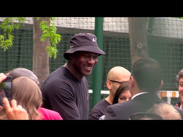 Madness around Mike at the Michael Jordan playground inauguration in Paris