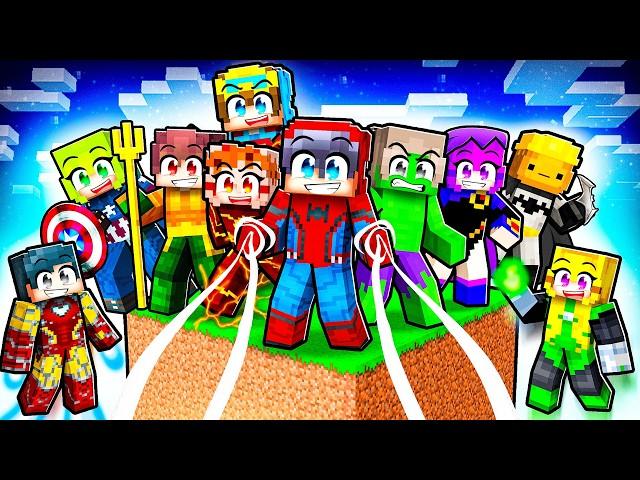 10 FRIENDS on One SUPERHERO BLOCK in Minecraft!