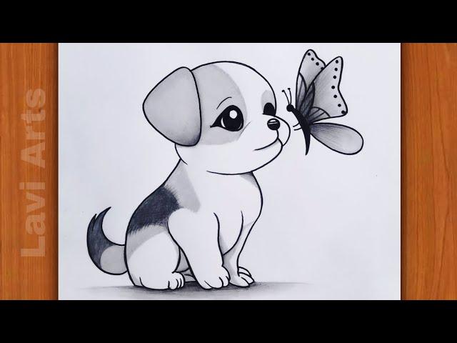 Easy Pencil Drawing Ideas 2024, How To Draw A Cute Dog and butterfly Step By Step, Easy Drawings