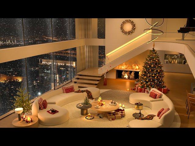 Christmas Ambience 2025 with Relaxing Christmas Jazz Music at Cozy Luxury Apartment on Snowy Night