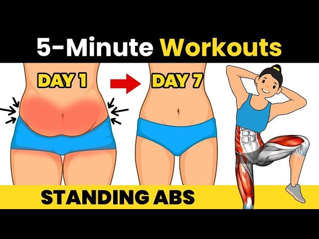 5 Min STANDING ABS Workout  No Jumping  Lose UPPER BELLY and LOWER BELLY Fat in 1 Week